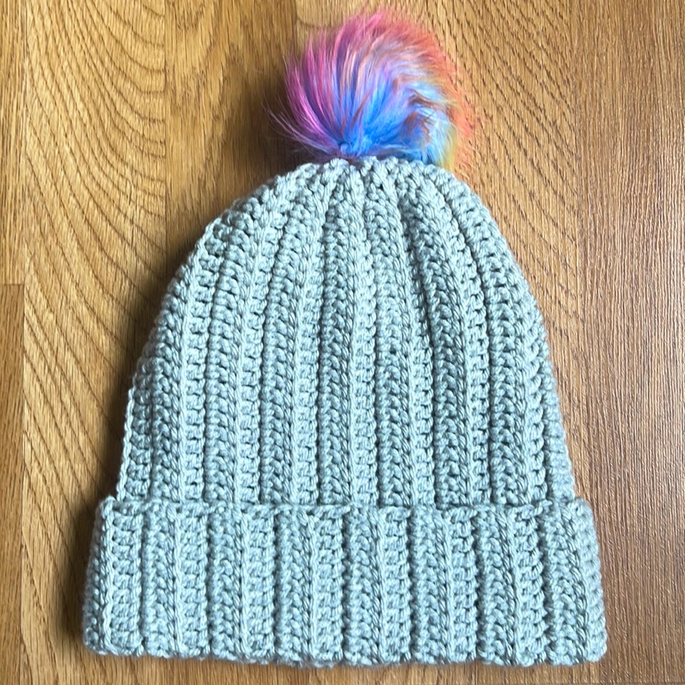 Handmade crochet Girls size 6-10 winter beanie hat with Pom